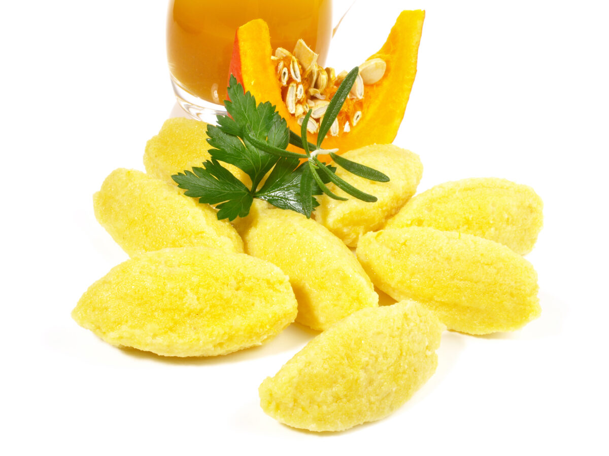 Kürbis Topfennockerl